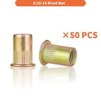 Rivet Nut Installation Tool Set Flat Head Rivnut Threaded Insert Nut Kit SAE & Metric for Metal Heavy Duty Zinc Plated Nutsert (5/16-18(Rivet Nut-50pcs))