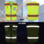 TCCFCCT Hi Vis Vest 9 Pockets High Visibility Reflective Safety Vest for Men Women, Construction Work Vest with Fluorescent Orange Extend Edge, Durable to Use, Meets ANSI/ISEA, (DB-Yellow, Medium)