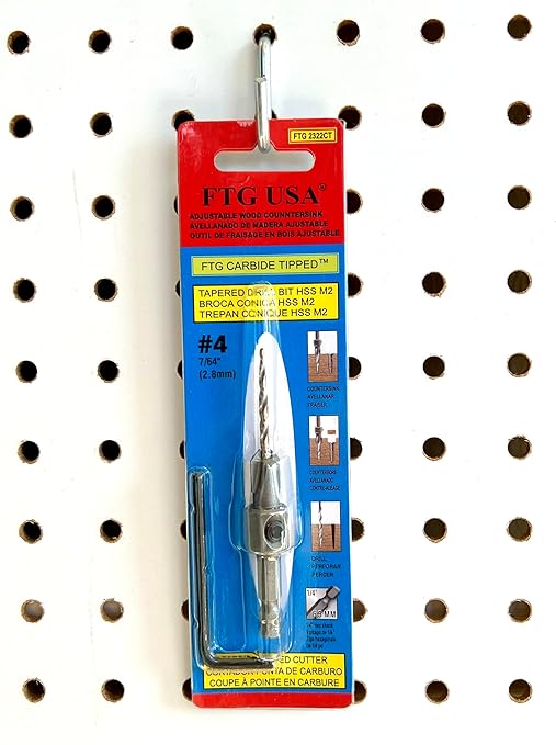 FTG USA #4 (7/64") Tungsten Carbide Tipped Countersink Drill Bit with Tapered Drill Bit, 1/4 Inch Quick Change Hex Shank and Allen Wrench