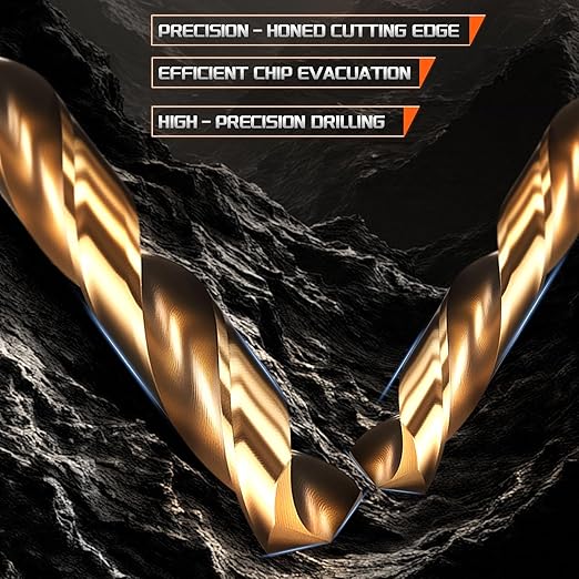 Drill Bit, 5/64" Cutting Diameter (1.984mm), 4241 HSS Black and Gold 118° Cutting Angle Versatile Jobber Bits - (Applications: for Drilling Plastic Wood Soft Thin Metal), 6-Pieces