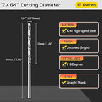 Drill Bit, 7/64" Cutting Diameter, 4241 HSS 118° Cutting Angle Uncoated Bright Versatile Jobber Bits - (Applications: for Drilling Plastic Wood Soft Metal), 12-Pieces