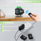 16 Line Laser Level, 4x360° Green Laser Line Self-Leveling Tool, Upgraded IP65 Metal Housing, Lazer Leveler Tool for Construction and Hanging Pictures, 2 Batteries & Remote Control