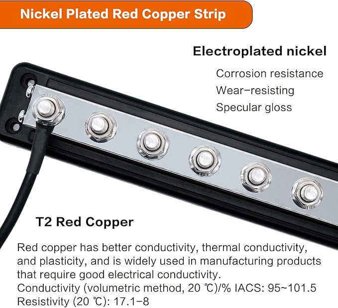 2 Pcs 600 A High Current Copper Bus Bar 300V AC / 48V DC 8 Way 3/8 inch (M10) Studs 8#8-32 Screws Electrical Terminal Ground Distribution Block Battery Buss Bars with Cover (Red & Black)