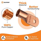 SELTERM 25pcs 2/0 AWG 1/4" Stud Battery Lugs, Ring Terminals, Heavy Duty Copper Wire Lugs, Battery Cable Ends, 00 Gaug Ring Terminal Connectors, UL Bare Copper Eyelets Electrical Battery Cable Lugs