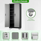 Garage Storage Cabinet with Pegboard and 5 Adjustable Shelves, 71'' x 32'' x 16''Metal Lockable Cabinet with Magnetic Doors,Tool Storage,Home Office Garage,Gym,School (Black-Grey)