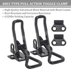 4 Pack Toggle Clamp Latch 4003 Style 1320lbs Capacity, Black Adjustable Toggle Clamps with Lock, Heavy Duty Latch Clamp with Quick Metal Release for Cabinet Boxes, Trunk Clamps and Smoker Doors