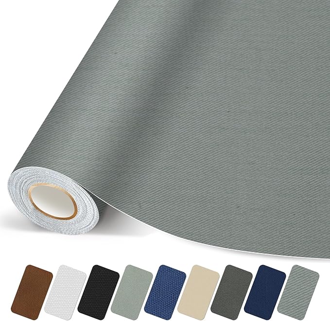 Canvas Repair Patch, 17X79 Inch Strong Sticky Fabric Repair Tape, Self-Adhesive Fabric Patch for Sofas, Tote Bags, Clothing, Car Seats, Furniture (Medium Grey, 17X79 Inch)
