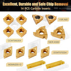 Indexable Lathe Turning Tool 21Pcs Kit 1/2" (12mm) Shank, Includes 7Pcs Metal Lathe Tool Holders and 14Pcs Carbide Inserts for Turning Boring Grooving Cutting Threading Carbide Turning Tool