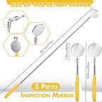 2 Pcs Telescoping Inspection Mirrors, Mechanics Mirror Tool with Long Handle, Round Extendable Mirror on a Stick for Technicians Mechanics Contractors Checking Observation(50mm,Yellow)