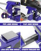 WORKPRO Bench Vise, 4-1/2" Vice for Workbench, Utility Combination Pipe Home Vise, Swivel Base Bench for Woodworking