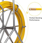 Fish Tape Fiberglass 6MM 425FT Fishing Wire Duct Rodder Cable Puller Running Electrical Fishtape Rod with Steel Wheel Stand Reel through Wall Pipe