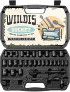 Impact Socket Set, 33-Piece, 3/8" Drive Socket Set with 72 Teeth Reversible Ratchet Wrench, CR-V, 6 Point, SAE/Metric, 5/16 Inch - 7/8 Inch, 6mm - 24mm, Mechanic Tool Kits for Men