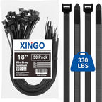 XINGO 18 Inch Black Large Zip Ties Heavy Duty 50 Pack, 330 LBS Ultra Exclusive Strong Plastic Wire Ties, Large Cable Ties Extra Long Ties Wraps For Indoor and Outdoor Use