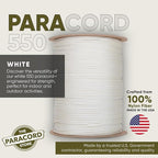 The Paracord Store | Type III 550 Paracord - 250 FT Spool, White | Heavy Duty 7 Strand Tactical Paracord - USA Made Nylon Outdoor Parachute Cord for Camping, Fishing & More - Survival Cord