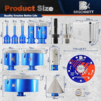 Diamond Core Drill Bit Set - BRSCHNITTTile Hole Saw Kit 1/4" 5/16" 3/8" 4/5" 1-3/8"2" 3" 4 1/2"& 4/5" Finger Bit&2" Chamfer Bit for Porcelain Tile Ceramic Marble Granite&Diamond Blade