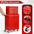 5-Drawer Rolling Tool Chest with Wheels - High Capacity Tool Cabinet with Detachable Top Toolbox for Garage and Workshop Organization - Metal Tool Cart with Liner & 4 Hooks, Red