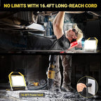 8400LM Super Bright LED Work Light, 70W Worklight with 16.4FT Cord, 180° Adjustable Stand, IP65 Waterproof Flood Light for Outdoor/Indoor Job Site Construction, Garage Lighting