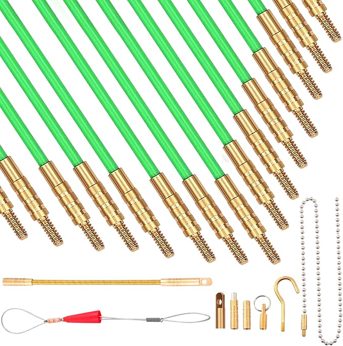 50 FT Wire Fishing Kit Fiberglass Connectable Fish Tape Wire Puller Cable Pulling Pull Push Kit With Hook In Transparent Tube, Green