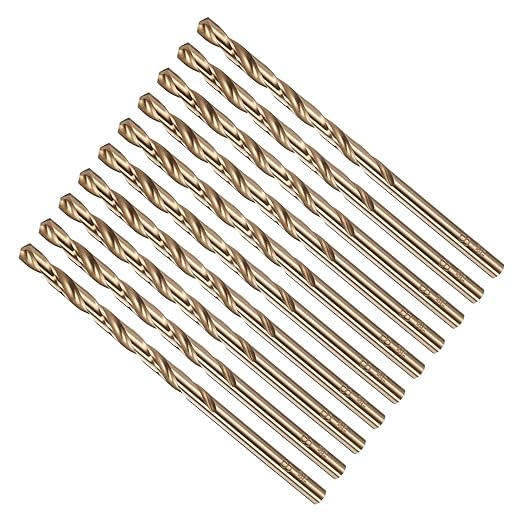 Drill Bit, #24 Cutting Diameter, 4341 HSS Gold Finish 135° Cutting Angle Number Jobber Bits - (Applications: for Drilling Soft Metal Plastic Wood), 10-Pieces