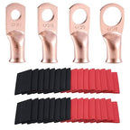62PCS 4 AWG Ring Terminal Connectors Battery Copper Wire Lugs 4 Gauge 5/16", 3/8", 1/4", 1/2" with Heat Shrink Tubing Set, 30Pcs Battery Cable Ends and 32PCS Heat Shrink Tubing