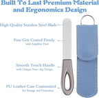 2 Pcs Stainless Steel Nail File,Metal Nail Files for Natural Nails,3.5IN Diamond Round Tip Stainless Steel Double Metal Nails File with Leather Sheath Travel (Black,Blue