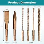 6Pcs SDS-Plus Rotary Hammer Drill Bits and Chisel Set, 3/8 1/4 3/16 5/32 inch Drill Bits, a Flat and a Point Chisel for Concrete Stone Brick