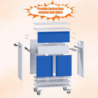 Aobabo Metal Cabinet with Wheels, Metal Garage Cabinet with 1 Drawer and 4 Hooks, Small Rolling Tool Storage with Pegboard and Handle, Assembly Required, Blue Grey