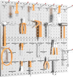 TORACK Metal Pegboard Wall Organizer 24" x 24" or 12" x 48", 70PCS Tools Storage Pegboard for Garage Peg Board Tool Organizer Board with Hooks for Workbench(Grey)