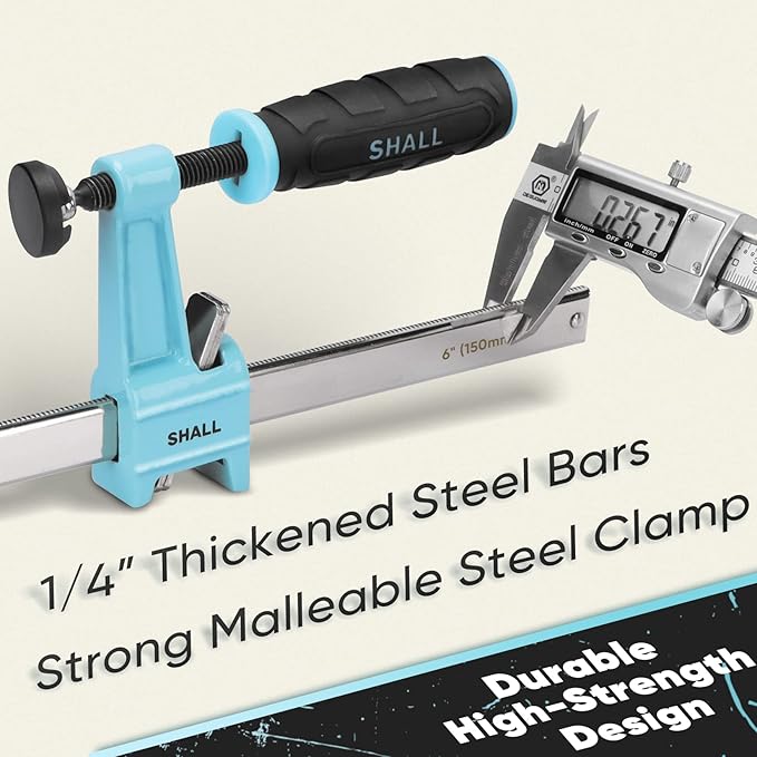 SHALL 6-Inch Steel Bar Clamps Set, 4-pack Medium-Duty Quick-Release F Clamps, 600 Lbs Load Limit for Woodworking, Metal working, DIY and Crafts