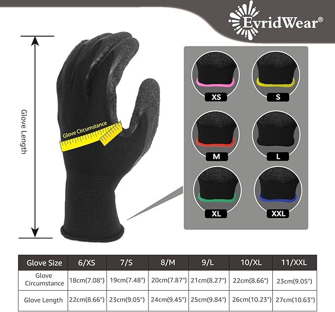 Evridwear Crinkle Latex Rubber Hand Coated Safety Work Gloves for Men Women General Multi Use Construction Warehouse Gardening Assembly Landscaping (XL-Size) 120 Pairs Pack