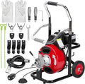 75 FT x 1/2 Inch Drain Cleaner Machine with 370W Motor, Auto Feed Sewer Snake Auger with 8 Cutters & Air-activated Foot Switch, Semi-Enclosed Drum Drain Cleaning Tool for 2" to 4" Pipes