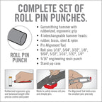 Real Avid Roll Pin Punch Set & Hammer + Non-Slip Magnetic Bench Block | 10 Nickel-Plated Steel Roll Pin Punches, 4 Interchangeable Hammer Heads - Brass, Steel, Ruber, Nylon & Non-Marring Bench Block