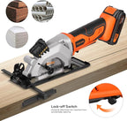 Mini Circular Saw - DC20V 4-1/2" Cordless, 4.0Ah Battery, Laser & Rip Guide, 2 Blades (24T & 60T), 3400 RPM, Max Cut Depth 1-11/16" (90°) & 1-1/8" (45°)
