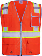 SKSAFETY 10 Pockets Safety Vest, Class 2 High Visibility Security with Zipper Double-sided mesh, Hi Vis Vest with Reflective Strips, ANSI/ISEA Standard, Construction Work Vest （Orange, 3XL）
