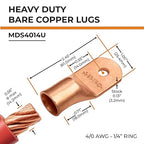 SELTERM 5pcs 4/0 AWG 1/4" Stud Copper Wire Lugs, Ring Terminals, Battery Cable Ends, 0000 Gauge Ring Terminal Connectors, UL Heavy Duty Bare Copper Eyelets Battery Terminal Connectors