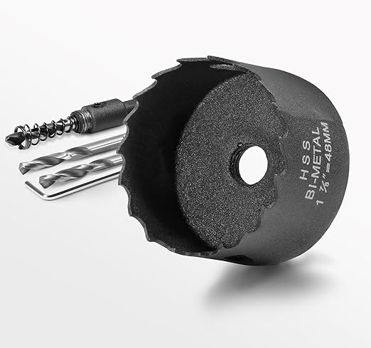 1-7/8 Inch Hole Saw with 9.1mm Triangle Shank Arbor, JTemgle Bi-Metal Hole Saw Heavy Duty Hole Cutting Tool for Cornhole Boards, Recessed Lights, Wood, Plastic, Drywall & Soft Metal