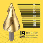 Lichamp Unibit Step Drill Bit for Metal, Genuine HSS M2 Drill Stepper Bit for Hard Metal Heavy Duty, 19 Sizes from 3/16" to 1-3/8", Spiral Grooved with Hex Drive, C2GD