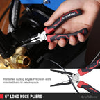 5-Piece Pliers & Wrench Set - Ideal Gift for Mechanics - Construction - Plumbing - Electrical Work - Includes 6" Long Nose & Diagonal Pliers - 8" Adjustable & Combo Wrench - 10" Groove Joint Plier