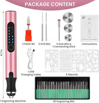 Electric Engraving Pen with 37 Bits, USB Rechargeable Cordless Etching Engraving Tool, Portable DIY Rotary Engraver for Jewelry Wood Glass Stone Carving (Rose Red)
