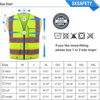 SKSAFETY 10 Pockets Safety Vest, Class 2 High Visibility Security with Zipper, Hi Vis Vest with Reflective Strips, ANSI/ISEA Standard, Construction Work Vest for Men ＆ Women （Lime, 3XL）