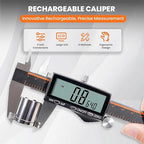 HARDELL Digital Caliper, Rechargeable Calipers with Large LCD Screen, Stainless Steel Caliper Measuring Tool, Auto-Off Micrometer, Inch/MM/Fraction for DIY/Household/3D-printing
