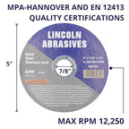 50 Pc 5" x 1/16" x 7/8" Cut-Off Wheels Lincoln Abrasives Metal & Stainless Steel