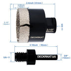Diamond Hole Saw, 2-1/2" Hole Saw for Tiles Granite Marble Ceramic Glass Porcelain, 65mm Core Drill Bit with 5/8-11 Thread and 3/8” Hex Shank Adapter for Angle Grinders & Drills