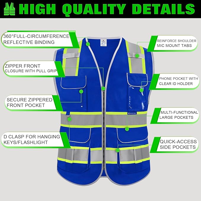 BeautyWill Custom Logo 10/20 Pack Safety Vest Class2 High Visibility Vest with Pockets Breathable Construction Vest Bulk