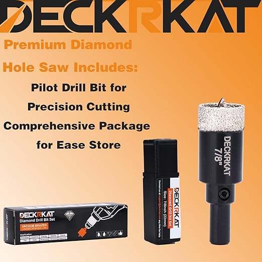 7/8 Inch Diamond Hole-Saw Bits with Pilot Drill Bit - 2pc 7/8" Diamond Tipped Tile Hole Saws with Guiding Bit Accurate Drilling for Porcelain Tile Ceramic Pottery Granite Stone Glass Bottles 22mm