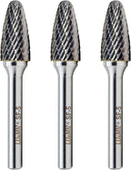 LU&MN SF-5 Tungsten Carbide Burr Tree Shape Radius End Double Cut Rotary Burr File (1/2” Cutter Dia X 1”Cutter Length) with 1/4'' Shank, 3PCS