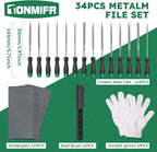 Professional Metal File Set 34Pcs Industrial Grade High Carbon Steel,5 Shapes (Flat/Half Round/Round/Triangle/Square) for Hardened Steel, Metalworking Tools with Storage Case,14 Needle Files