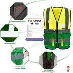 6XL 7XL 8XL High Visibility Yellow green REFLECTIVE Safety Vest with zipper Reflective Strips 7 Pockets