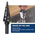 3/16 to 7/8 Inches M2 HSS Step Drill Bit for Metal, Plastic, Wood, Aluminum, Heavy Duty Unibit with Multi Hole Sizes