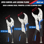 Rizom Vice Grips Pliers Set, 6-Piece Locking Pliers Set, 6-1/2”, 9-1/2” Needle Nose Vice Grips, 5”, 7” and 10” Curved Jaw Vise Grip, 6” C-clamp Locking Pliers, Fast Release with Rolling Pouch